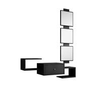 MB Muebles Bonitos, Recibidor Colgante Neo con Espejo y Cajón, Diseño Moderno, Melamina Mate, Color Negro, 99,5x145x29,5 cm