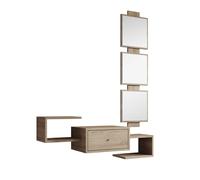 MB Muebles Bonitos, Recibidor Colgante Neo con Espejo y Cajón, Diseño Moderno, Melamina Mate, Color Sonoma, 99,5x145x29,5 cm