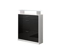MB Muebles Bonitos, Recibidor Zapatero Paola con Luz LED para Recibidor, Diseño Moderno, Melamina Brillo, Color Blanco y Negro, 89x105x24 cm