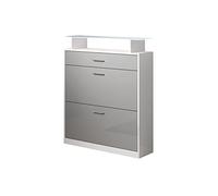 MB Muebles Bonitos, Recibidor Zapatero Paola con Luz LED para Recibidor, Diseño Moderno, Melamina Brillo, Color Blanco y Gris, 89x105x24 cm
