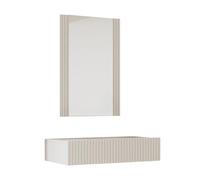 MB Muebles Bonitos, Tocador Colgante con Espejo Velia, Mesa Tocador con Cajón para Maquillaje, Diseño Acanalado, Melamina y PVC, Color Blanco, Ideal para Dormitorio