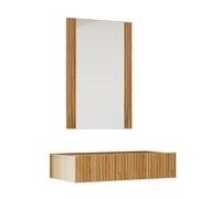 MB Muebles Bonitos, Tocador Colgante con Espejo Velia, Mesa Tocador con Cajón para Maquillaje, Diseño Acanalado, Melamina y PVC, Color Roble Alba, Ideal para Dormitorio