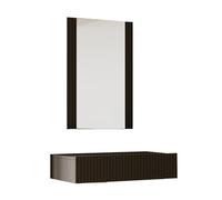 MB Muebles Bonitos, Tocador Colgante con Espejo Velia, Mesa Tocador con Cajón para Maquillaje, Diseño Acanalado, Melamina y PVC, Color Negro, Ideal para Dormitorio