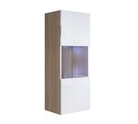 MB Muebles Bonitos, Vitrina Colgante Luke V3 para Salón o Comedor Moderno con Luz LED, Mueble Modular de Melamina Mate y Brillo, Color Sonoma y Blanco, 40x126x29 cm