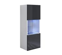MB Muebles Bonitos, Vitrina Colgante Luke V3 para Salón o Comedor Moderno con Luz LED, Mueble Modular de Melamina Brillo, Color Blanco y Negro, 40x126x29 cm
