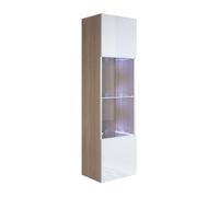 MB Muebles Bonitos | Vitrina Colgante Luke V6 para Salón o Comedor Moderno con Luz LED | Mueble Modular de Melamina Mate y Brillo | Color Sonoma y Blanco | 40x165x29 cm