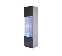 MB Muebles Bonitos, Vitrina Colgante Luke V6 para Salón o Comedor Moderno con Luz LED, Mueble Modular de Melamina Brillo, Color Blanco y Negro, 40x165x29 cm