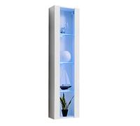 MB Muebles Bonitos, Vitrina Colgante Nora V5 para Salón o Comedor Moderno con Luz LED, Mueble Modular, Puerta de PVC Alto Brillo, Estructura Melamina Mate, Color Blanco y Negro, 40x170x29 cm