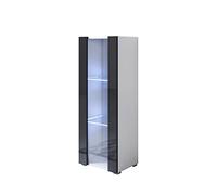 MB Muebles Bonitos, Vitrina con Patas 2 cm Luke V2 para Salón o Comedor Moderno con Luz LED, Mueble Modular de Melamina Brillo, Color Blanco y Negro, 40x128x29 cm