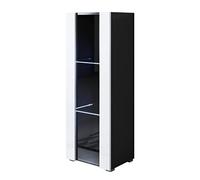 MB Muebles Bonitos, Vitrina con Patas 2 cm Luke V2 para Salón o Comedor Moderno con Luz LED, Mueble Modular de Melamina Brillo, Color Negro y Blanco, 40x128x29 cm