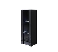 MB Muebles Bonitos, Vitrina con Patas 2 cm Luke V2 para Salón o Comedor Moderno con Luz LED, Mueble Modular de Melamina Brillo, Color Negro, 40x128x29 cm