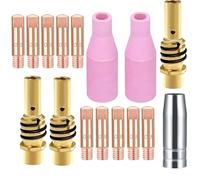 MB15 - Kit de boquillas de soplete de soldadura para accesorios AK15 MIG MAG, puntas de contacto de 0,8 mm, material de latón de cobre, incluye boquillas de metal y loza, soportes de puntas, paquete