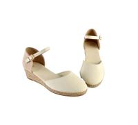MBACODAI Sandalias de tobillo con cierre en forma de cuña for mujer, suela de lino cómoda for exteriores (Color : Beige, Size : 37 EU)
