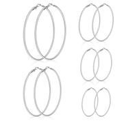 MBAIYO 5 pares de aretes de aro de acero inoxidable, círculo de acero inoxidable, aro de plata para cartílago dorado y plateado, aretes finos de gran tamaño para mujer, elegantes aretes de aro simples