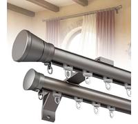 MBBTAG Barra de Cortinas Pared Doble, 100-400 cm, Soporte Reforzado de Aluminio, Compatible con Ganchos y Anillas - para Salón y Dormitorio con Remates Tapón para Salón(Gray,3.6m(11.8ft))