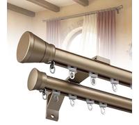MBBTAG Barra de Cortinas Pared Doble, 100-400 cm, Soporte Reforzado de Aluminio, Compatible con Ganchos y Anillas - para Salón y Dormitorio con Remates Tapón para Salón(Oro,1.5m(4.9ft))