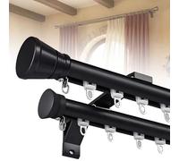 MBBTAG Barra de Cortinas Pared Doble, 100-400 cm, Soporte Reforzado de Aluminio, Compatible con Ganchos y Anillas - para Salón y Dormitorio con Remates Tapón para Salón(Negro,2.3m(7.5ft))
