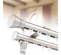 MBBTAG Barra de Cortinas Pared Doble, 100-400 cm, Soporte Reforzado de Aluminio, Compatible con Ganchos y Anillas - para Salón y Dormitorio con Remates Tapón para Salón(Blanco,3.9m(12.8ft))