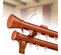 MBBTAG Barra de Cortinas Pared Doble, 100-400 cm, Soporte Reforzado de Aluminio, Compatible con Ganchos y Anillas - para Salón y Dormitorio con Remates Tapón para Salón(Naranja,3.2m(10.5ft))