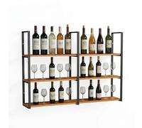 MBBTAG Botellero Pared de Madera de Pino 20mm y Marco de Metal, Robusto Estante para Vino de 1/2/3 Niveles, Alta Capacidad de Carga para Cocina, Salón, Cafetería, Restaurante(150x105cm)