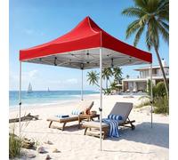 MBBTAG Carpa Plegable Impermeable, Carpas para Exteriores con Estructura de Metal, Fácil Instalación 1 Persona sin Herramientas, 2 Alturas para Jardín Camping Playa Mercadillo(Rojo,3x3m)