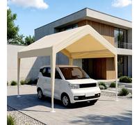 MBBTAG Carport Carpa para Coche Garaje Exterior Sin Paredes, Estructura de Metal con Refuerzo Triangular, Toldo Oxford Impermeable Anti UV para Barco(Beige,2x2m)