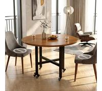 MBBTAG Mesa de Comedor Plegable Redonda Madera 4-6 Personas con 3 Formas de Uso, Tablero de Madera Ecológica E1, Patas de Acero con Estructura Cruzada y Ruedas con Frenos para Comedor Salón