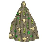 MBCbjg Capa con capucha unisex con estampado de calavera de toro y cactus para adultos, para Halloween, cosplay, bruja, vampiro y disfraces de fiesta
