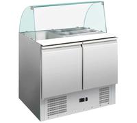 MBH - Mesa de ingredientes refrigerada de acero inoxidable 2 puertas 176 litros 900x700mm. Mesa fría bajo mostrador para bar, restaurante y hostelería.