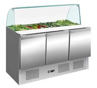 MBH - Mesa de ingredientes refrigerada de acero inoxidable 3 puertas 260 litros 1365x700mm. Mesa fría bajo mostrador para bar, restaurante y hostelería.