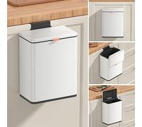 Mbillion Cubo de basura colgante de acero inoxidable con tapa, 8 litros, para armario de cocina, puerta, debajo del fregadero, caravana, baño (blanco, 8 L)