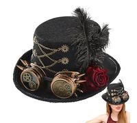 Mbiyhgta Sombrero De Copa Steampunk | Gafas Clásicas Y Chistera De Estilo Gótico | Ajustable De Fieltro Unisex Para Teatro Circo Fiestas Y Cosplay