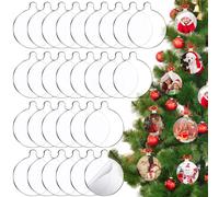 MBJZSL Paquete de 100 Adornos Transparentes con Cinta roja, Bolas de Navidad Redondas de acrílico en Blanco para decoración de árbol y Manualidades (3 Pulgadas)