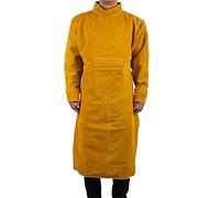 MBLUE Delantal de trabajo de piel vacuno de 3 tamaños, ropa protectora para soldar, resistente al calor, resistente al fuego, con mangas (105 cm), amarillo, 105 cm
