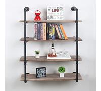 MBQQ Estantería industrial de tubería montada en la pared, estantes flotantes de metal rústico de 48 pulgadas, estantes de libros de madera real steampunk, estantería de pared para colgar en la pared