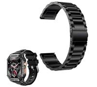 MBROS Compatible para Metalica Acero Moda Correas Compatible para Smartwatch OUKITEL Reloj Inteligente Hombre 2,13"' BT80 (Negro)