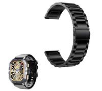 MBROS Compatible para Metalica Acero Moda Correas Compatible para Smartwatch OUKITEL Reloj Inteligente Hombre 2.02" BT101 (Negro)