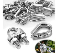 Mbsomnus 24 Piezas Abrazaderas de Cable de Acero Inoxidable M3-12 Piezas Perrillos Cable Acero y 12 Piezas Guardacabos Perrillo para Cable de Acero En U para Cable de Acero 3mm Cuerda
