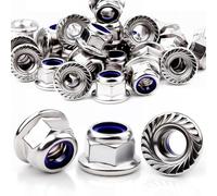 Mbsomnus 60 Piezas Tuercas de Brida M6 Tuerca Autoblocante DIN 6926 Acero Inoxidable Ø12,95 mm A2 V2A Tuercas Hexagonales de Brida Tuercas Hexagonales con Dentado de Bloqueo Rosca M5/M6/M8/M10