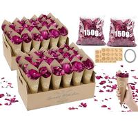 Mbsomnus Confeti para Boda - Set Biodegradable 300g Petalos de Rosa, 60 Piezas Conos Arroz, 60 Piezas Pegatinas, Soporte Conos Kraft - Decoración para Fiesta Cumpleaños Aniversario Ceremonia