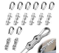 Mbsomnus Juego de 16 abrazaderas para cables M4 con 8 abrazaderas para cables de 4mm y 8 guardacabos de cable de 4mm, acero inoxidable 304, abrazadera duplex, abrazaderas de cable para cuerda de acero
