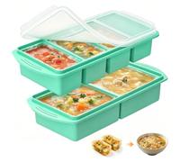 Mbuaopa 2Pcs Bandeja de Silicona para Congelador, Moldes de Silicona para Sopa con Tapa, Bandeja Grande para Cubitos de Hielo, con 250ml y 500ml, Souper Cube Para Sopa, Caldo, Salsa (Verde)