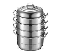 MBUYI Mantowarka - Vaporera de 5 Capas de Acero Inoxidable 304 Pulido, Olla de 32 cm Con Sartén Inferior, 3 Compartimentos, 2 Arcos y Tapa