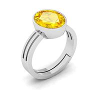 MBVGEMS Anillo de zafiro amarillo de 10 quilates, certificado sin calor, sin tratamiento, Pukhraj Panchdhatu, para mujeres y hombres, certificado por laboratorio, Metal, Zafiro