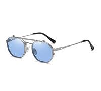 MBXLDGFD Gafas de sol retro 2025 de metal punk polígono polarizadas para hombre, gafas de sol para mujer, lentes transparentes oceánicas, gafas de sol sombras, UV400, plateado, talla única