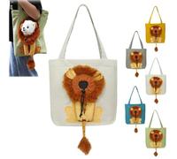 MBXLDGFD Lion Shaped Dog Bag, Cute Lion-Shaped Pet Canvas Shoulder Bag, Large Capacity Breathable, Suitable for Small Dogs and Cats(Light Grey,S)