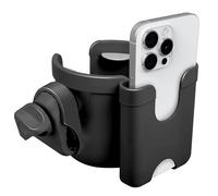 MC MICUS Portavasos 2 en 1 | Negro, plástico Resistente | Soporte para teléfono, rotación 360°, Agarre Antideslizante | Accesorio Universal para Carrito bebé y Bicicleta