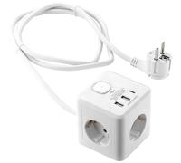 MC Power - Adaptador de corriente tipo cubo/torre (3 tomas de corriente, 2 puertos USB-A, 1 puerto USB-C)