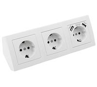 MC POWER - Bloque de caja de enchufes con bases de enchufe empotrables | Flair | 3 bases de enchufe tipo alemán + 2X USB, 250V~ / 16A, montaje en superficie, blanco mate
