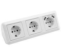 MC POWER Bloque de enchufes esquineros | CUP | enchufes para debajo de los muebles, enchufe USB, 3 x enchufes 2 x USB, 230 V ~ / 16 A, montaje en varios enchufes, blanco, pulido